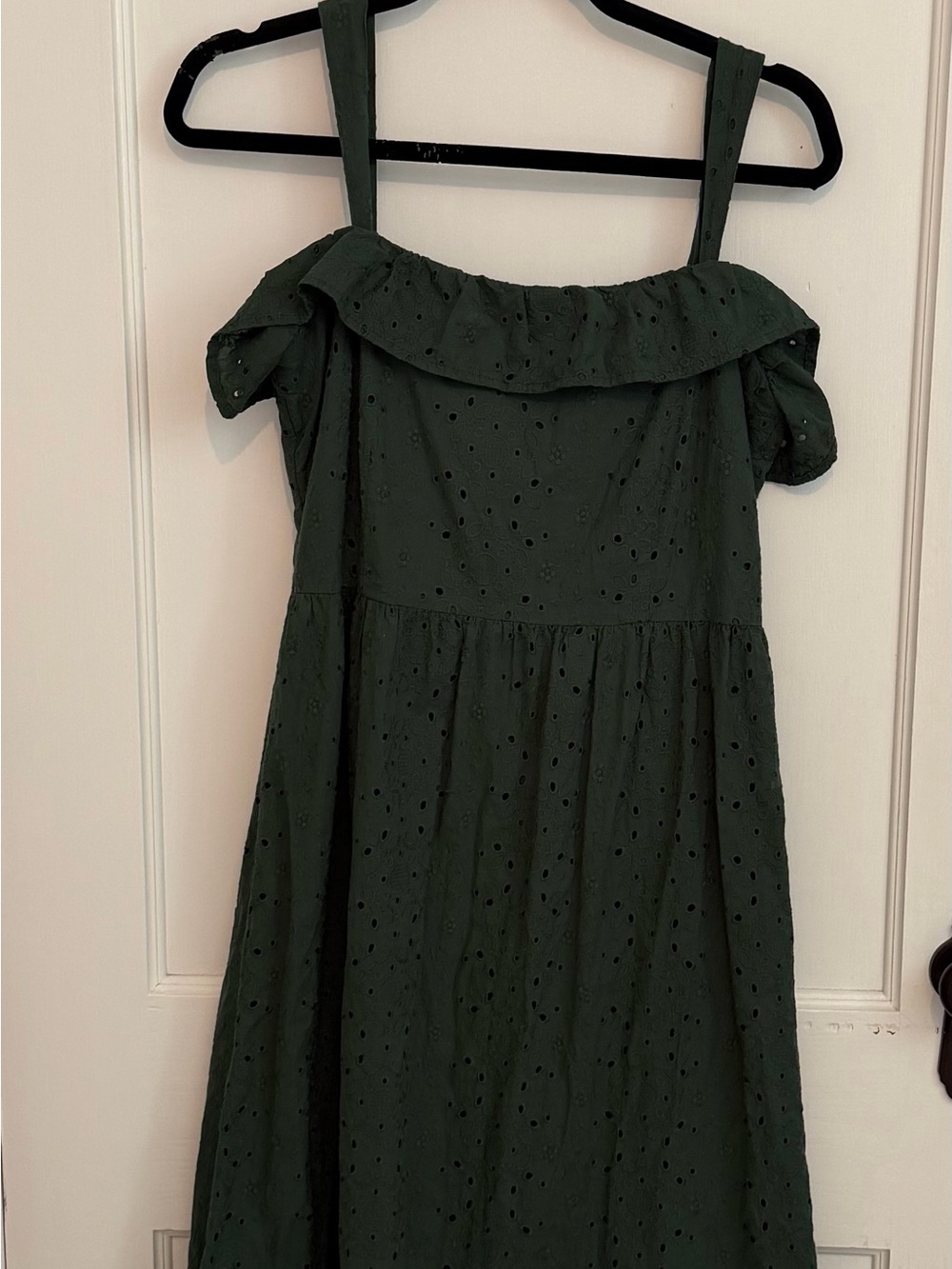 LOFT Dark Green Eyelet Ruffle Summer Dress